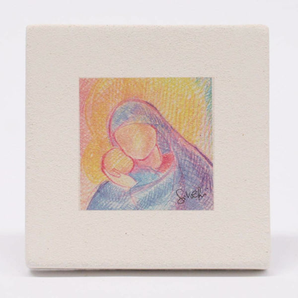 Immagine di Quadretto Madonna con Bambino 10 cm ceramica bianca Loppiano