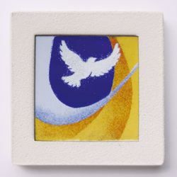 Picture of Miniature sticker Confirmation hand-drawn acrylic plate cm 10 (3,9 inch) Wall / Desk picture in white refractory clay Ceramica Centro Ave Loppiano