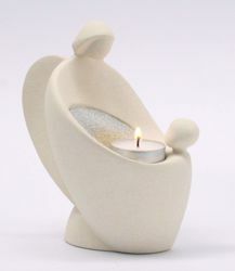 Picture of Angel with little boy and tealight candle Gold cm 17 (6,7 inch) Sculpture in white refractory clay Ceramica Centro Ave Loppiano