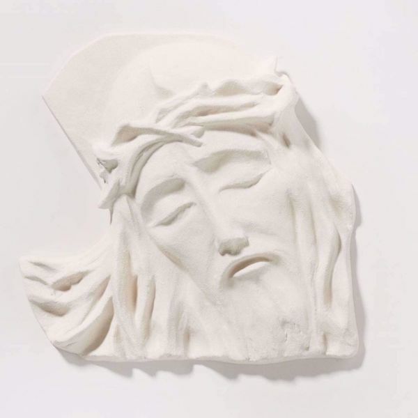 Picture of Holy face of Jesus cm 24 (9,4 inch) Bas-relief Sculpture in white refractory clay Ceramica Centro Ave Loppiano