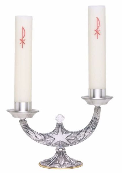 Picture of Altar candle Holder 2 flames 25x20 cm (14,2x7,9 inch) Star Wheat Flames