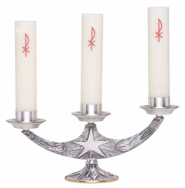 Immagine di Candeliere da Altare 3 fiamme 33x20 cm Stella Spighe Fiamme