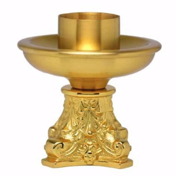Picture of Low Altar Candlestick H. cm 10 (3,9 inch) Baroque style in brass Gold Silver liturgical Candle Holder for Church 