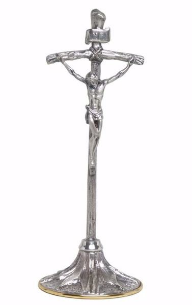 Imagen de Crucifijo para Altar H. cm 27,5 (10,8 inch) Estrella Espigas de Trigo Llamas de latón Oro Plata Cruz para Iglesia
