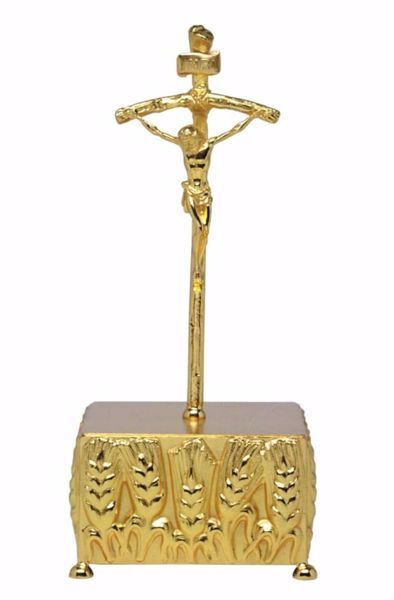 Immagine di Crocefisso da Mensa H. cm 32 (12,6 inch) Spighe di Grano in ottone Oro Argento Croce da Altare per Chiesa
