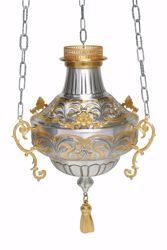Picture of Hanging Sanctuary Lamp Blessed Sacrament Diam. cm 25 (9,8 inch) decorations chiseled brass Silver Bicolor lamp holder for Churches