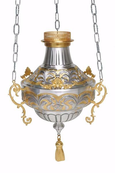 Picture of Hanging Sanctuary Lamp Blessed Sacrament Diam. cm 30 (11,8 inch) golden decorations tassel brass Silver Bicolor lamp holder