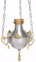 Immagine di Lampada a sospensione Santissimo Sacramento Diam. cm 20 (7.9 inch) liscia satinata ottone Oro Argento Portalampada Santuario Chiesa
