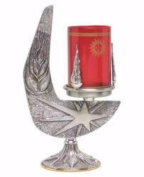 Imagen de Lámpara de Altar Santísimo Sacramento cm 17x28 (6,7x11,0 inch) Estrella Espigas de Trigo Llamas de bronce Oro Plata porta vela Iglesia