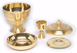 Picture of Liturgical Ciborium Communion under Both Kinds H. cm 17 (6,7 inch) smooth satin finish in burnished brass Gold Silver 