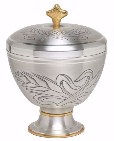 Picture of Liturgical Ciborium H. cm 17 (6,7 inch) Ears of Wheat in chiseled brass Gold Silver 