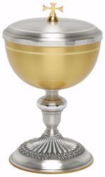 Imagen de Copón litúrgico Ciborio H. cm 20,5 (8,1 inch) acabado liso satinado pie decorado de latón Oro Plata 