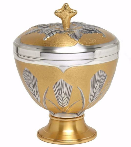 Picture of Liturgical Ciborium H. cm 17 (6,7 inch) Ears of Wheat in chiseled brass Silver Bicolor 