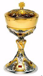 Immagine di Pisside liturgica H. cm 25 (9,8 inch) stile Barocco Evangelisti e Swarovski Rossi in ottone con Coppa in Argento 800/1000 Bicolor 