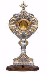 Picture of Liturgical Reliquary H. cm 57 (22,4 inch) Baroque style Ears of Wheat Grapes in brass Bicolor custody for Church Sacred Relics