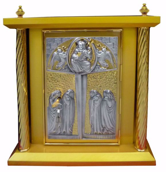 Immagine di Tabernacolo da Mensa 4 Colonne cm 40x40x50 (15,7x15,7x19,7 inch) Cristo Pantocratore in legno Bicolor Ciborio da Altare Chiesa