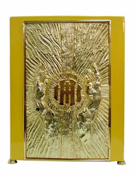 Immagine di Tabernacolo oro Esposizione 30x30x44 cm Mani oranti Croce IHS Raggi