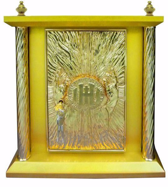 Immagine di Tabernacolo in legno 4 colonne Esposizione 40x40x50 cm Mani Croce IHS Raggi