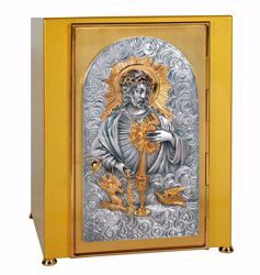 Imagen de Sagrario de mesa grande cm 30x30x44 (11,8x11,8x17,3 inch) Sagrado Corazón de Jesús de latón Bicolor Tabernáculo de Altar Iglesia