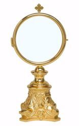 Immagine di Teca Eucaristica Ostensorio Diam. cm 8 (3,1 inch) Stile Barocco in ottone Oro per esposizione Santissimo Sacramento Chiesa