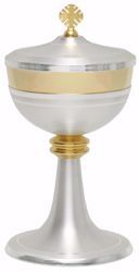 Imagen de Copón litúrgico Ciborio H. cm 23 (9,1 inch) línea moderna Nudo central de latón Oro Plata 