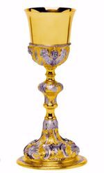 Imagen de Cáliz eucarístico H. cm 23,5 (9,3 inch) Querubines Hojas de latón Bicolor para Altar Vino Santa Misa