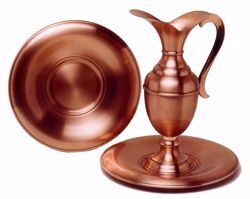 Picture of Liturgical Ewer & Plates Set Copper finish in brass Gold Silver Jug Pitcher & Basin Mass Lavabo Set for Church