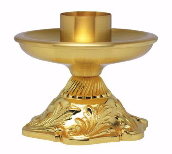 Picture of Low Altar Candlestick H. cm 10 (3,9 inch) Leaves in brass Gold Silver liturgical Candle Holder for Church 