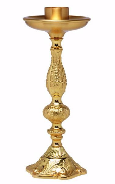 Picture of Tall Altar Candlestick H. cm 30 (11,8 inch) Leaves in brass Gold Silver liturgical Candle Holder for Church 