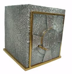Picture of Altar Tabernacle with Exposition cm 21x25x5 (8,5x9,8x2,0 inch) IHS Symbol in bronze Silver for Church