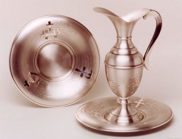 Picture of Chiseled Ewer and Plates Set Grapes JHS Fishes Chi Rho