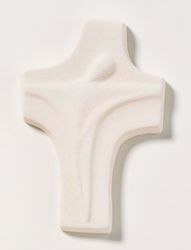 Immagine di Crocifisso stilizzato cm 13 (5,1 inch) Croce da Parete in argilla refrattaria bianca Ceramica Centro Ave Loppiano