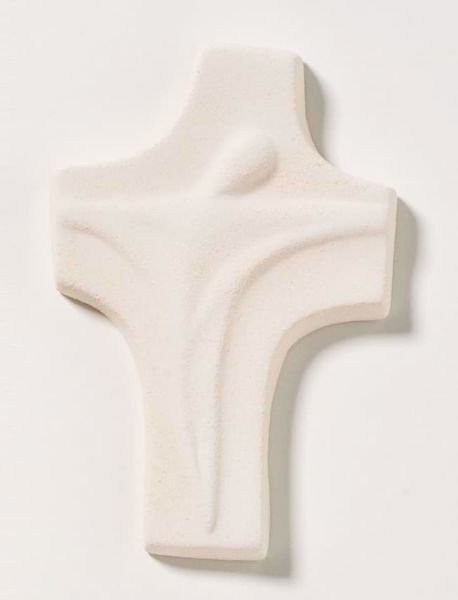 Picture of Stylized Crucifix cm 13 (5,1 inch) Wall Cross in white refractory clay Ceramica Centro Ave Loppiano