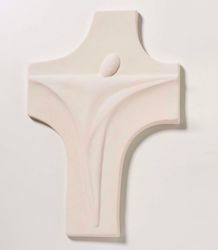 Immagine di Crocifisso stilizzato cm 29 (11,4 inch) Croce da Parete in argilla refrattaria bianca Ceramica Centro Ave Loppiano