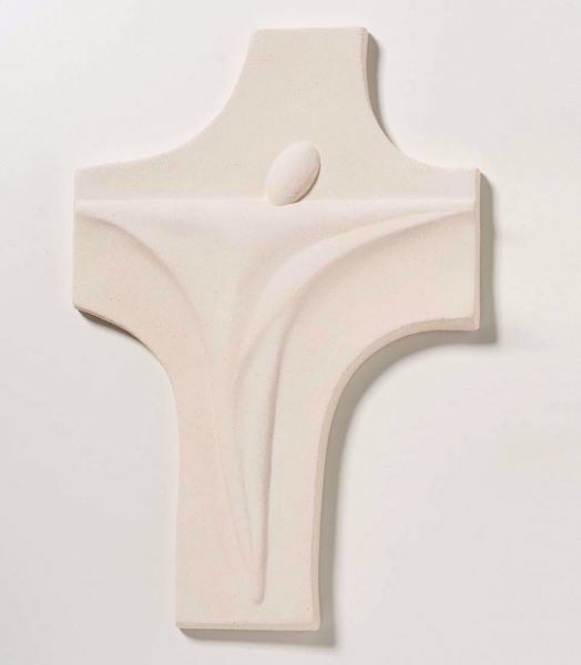 Picture of Stylized Crucifix cm 29 (11,4 inch) Wall Cross in white refractory clay Ceramica Centro Ave Loppiano
