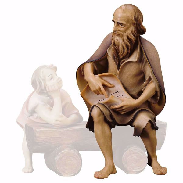 Picture of Old herder narrating cm 10 (3,9 inch) hand painted Ulrich Nativity Scene Val Gardena wooden Statue baroque style