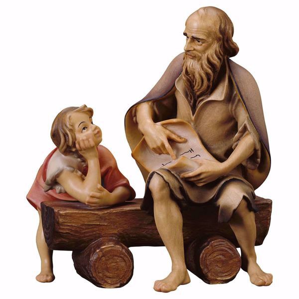 Imagen de Feliz Mensaje 3 Piezas cm 10 (3,9 inch) Belén Ulrich pintado a mano Estatuas artesanales de madera Val Gardena estilo barroco