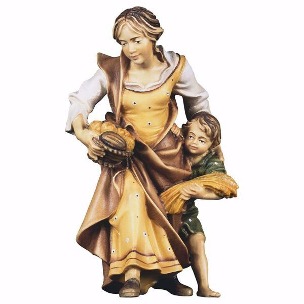 Picture of Peasant Woman with Boy cm 10 (3,9 inch) hand painted Ulrich Nativity Scene Val Gardena wooden Statue baroque style