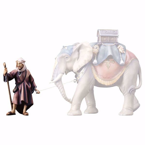 Picture of Standing Elephant Driver cm 10 (3,9 inch) hand painted Ulrich Nativity Scene Val Gardena wooden Statue baroque style