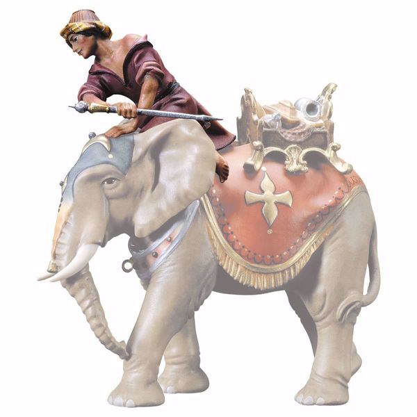 Picture of Sitting elephant driver cm 10 (3,9 inch) hand painted Ulrich Nativity Scene Val Gardena wooden Statue baroque style