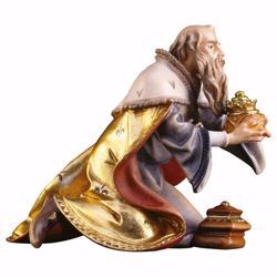 Picture of Melchior Saracen Wise King kneeling cm 10 (3,9 inch) hand painted Ulrich Nativity Scene Val Gardena wooden Statue baroque style