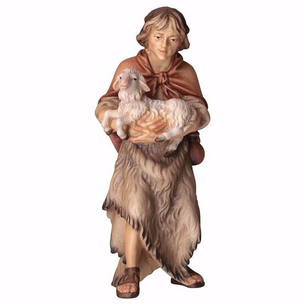 Picture of Shepherd with Lamb cm 10 (3,9 inch) hand painted Ulrich Nativity Scene Val Gardena wooden Statue baroque style