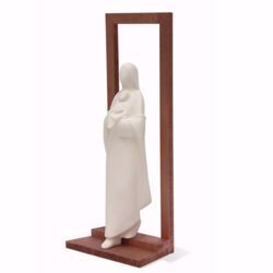 Picture of Madonna with Child on the way out simple frame cm 32 (12,6 inch) Wall / Desk Sculpture in white clay Ceramica Centro Ave Loppiano
