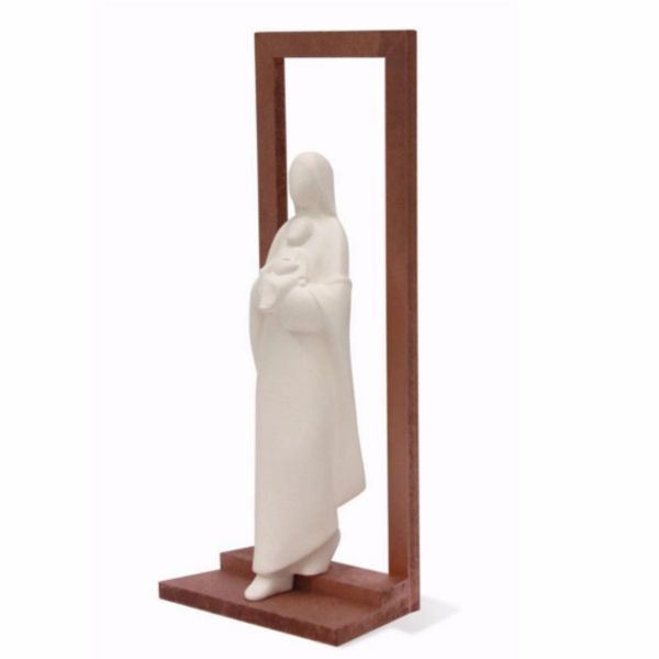 Immagine di Madonna con Bambino semplice 32 cm ceramica bianca Loppiano
