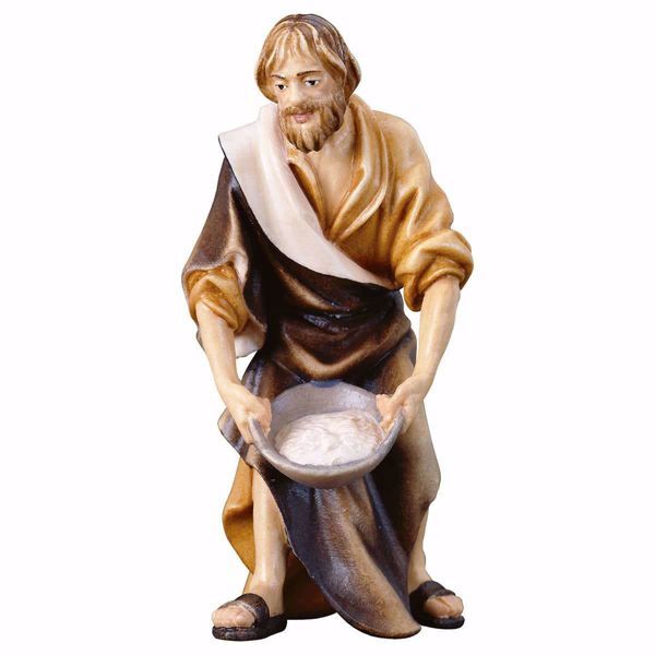 Picture of Shepherd with salt cm 10 (3,9 inch) hand painted Ulrich Nativity Scene Val Gardena wooden Statue baroque style