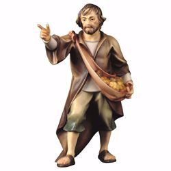 Picture of Shepherd indicating cm 10 (3,9 inch) hand painted Ulrich Nativity Scene Val Gardena wooden Statue baroque style