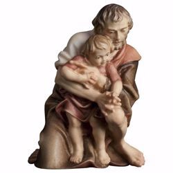 Immagine di Pastore inginocchiato con bambino cm 10 (3,9 inch) Presepe Ulrich dipinto a mano Statua artigianale in legno Val Gardena stile barocco