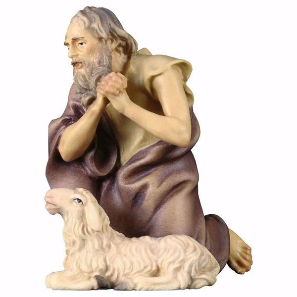 Imagen de Pastor arrodillado con Oveja cm 10 (3,9 inch) Belén Ulrich pintado a mano Estatua artesanal de madera Val Gardena estilo barroco