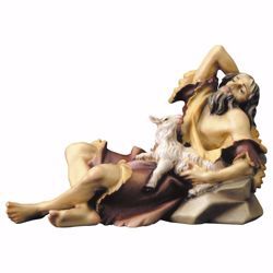 Immagine di Pastore sdraiato con agnello cm 10 (3,9 inch) Presepe Ulrich dipinto a mano Statua artigianale in legno Val Gardena stile barocco
