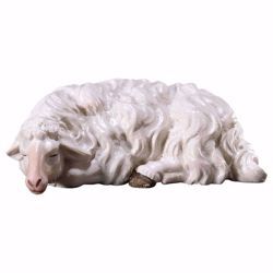 Picture of Sleeping Sheep cm 10 (3,9 inch) hand painted Ulrich Nativity Scene Val Gardena wooden Statue baroque style